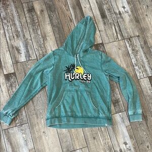 Distressed Hurley Teal Hoodie with Graphic